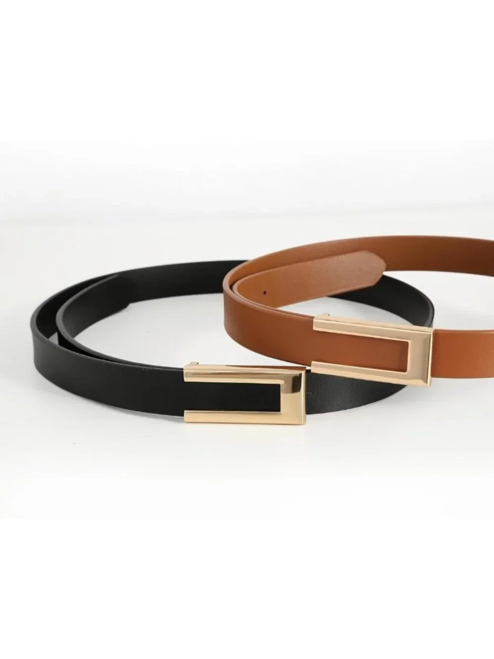 Stylish Women's Skinny Leather Waist Belt for Dresses & Jeans with Gold Buckle